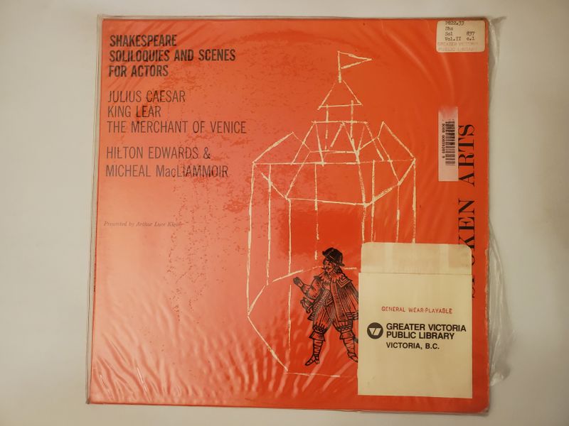 Hilton Edwards & Micheal MacLiammoir Shakespeare Soliloquies and Scenes for Actors: Julius Caesar, King Lear, The Merchant of Venice vinyl record